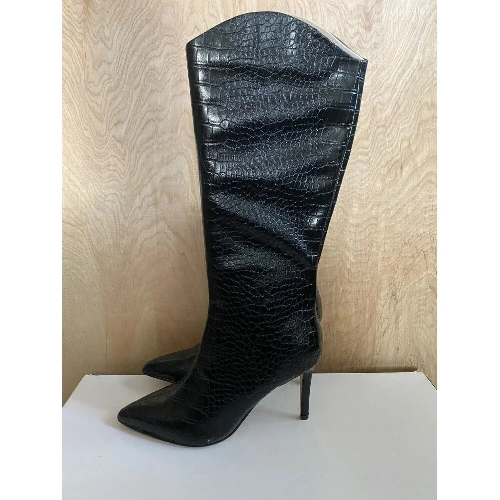 Nine West Women's "Erli" High Heel Black Croc Embossed Faux Leather Sz 10 NIB - Picture 2 of 11